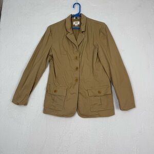 Talbots Stretch Blazer Jacket Safari Utility Style Tan Size 10 Elbow patches